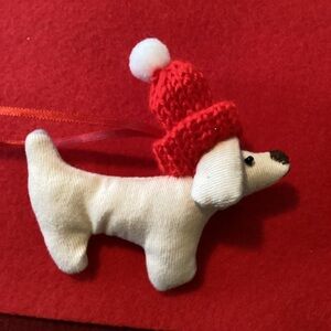 🎄Festive White Dog Ornament with Red Hat
